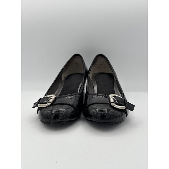 Black Faux Croc Leather Buckle Kitten Heels Size 7W - Picture 2 of 7